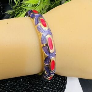 Beatiful Enamel Pink Purple Gold Clamper Hinged Bangle Bracelet Marbled 4515